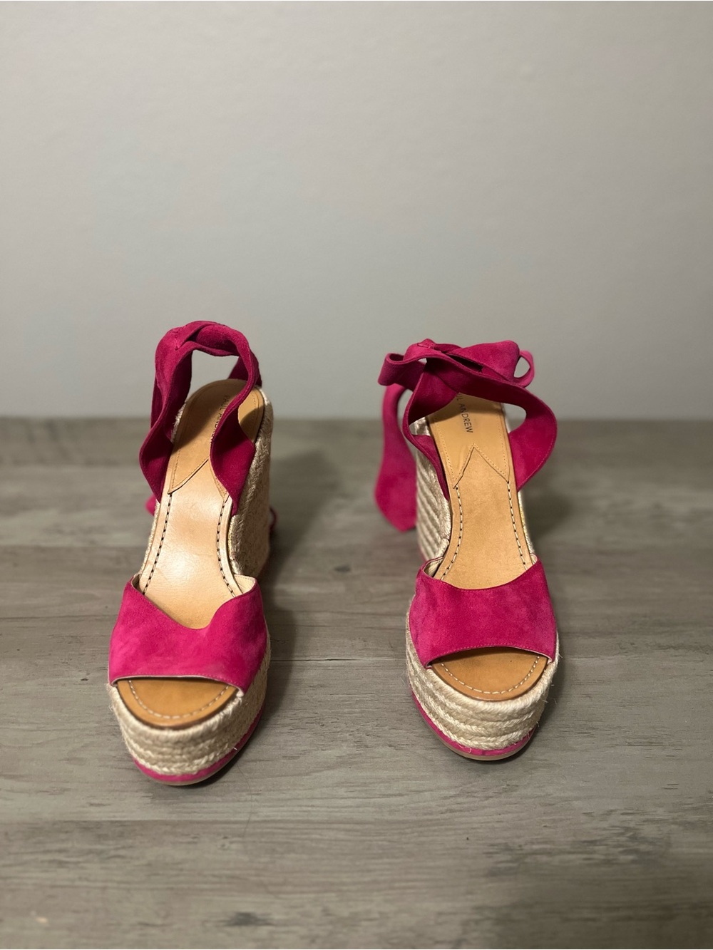 Paul Andrew Pink Suede Lace Up Calf Wedge Espadrilles